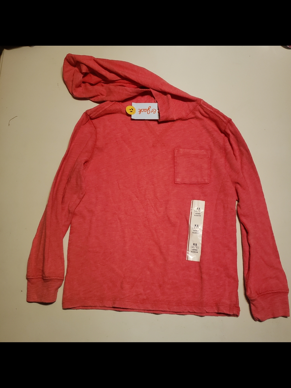 Cat & Jack Red Long-Sleeve Hooded Tee with Pocket